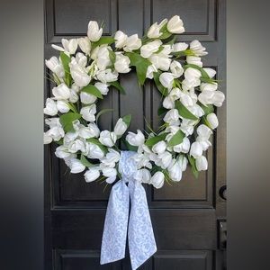 Beautiful custom embroidered monogram wreath sash or Easter basket bow